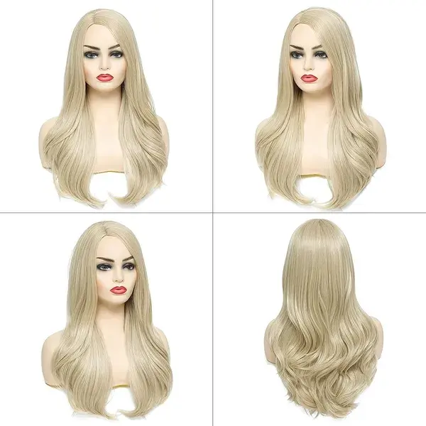 24 Inch Blonde Long Wavy Hair Wigs For Women Side Part Synthetic Natural Looking Hair Wigs For Daily Party Halloween Use