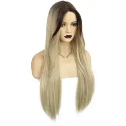 Long Black Omber Blonde Straight Synthetic Wig For Women & 1pc Wig Cap (30 Inch)