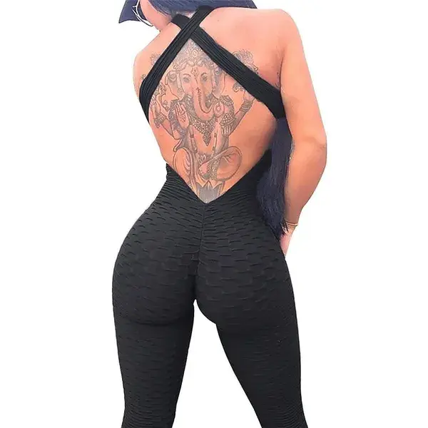 Women's Yoga Suit Tracksuit Tiktok Scrunch Butt Criss Cross Yoga Fitness Gym Workout High Waist Bodysuit Romper Sports Butt Lift Tummy Control 4 Way Stretch Quick Dry High Elasticity Sports