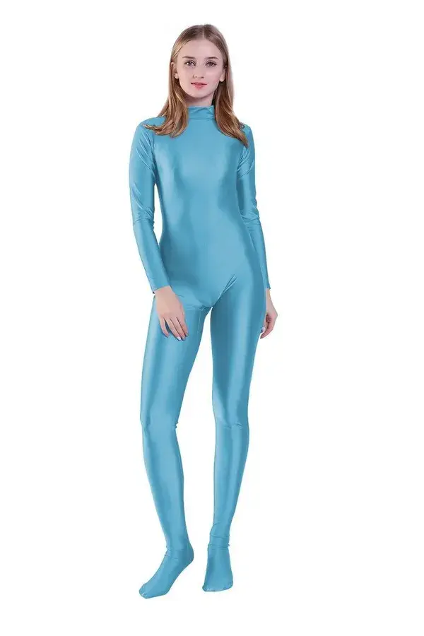 Blue Ladies One Piece Footed Full Bodysuit Unitard