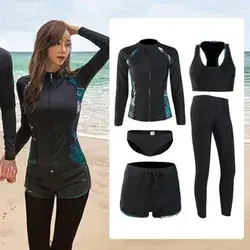 Men's Long Sleeve Zip Front Rashguard 3pcs set Swimsuit Full Body Dive Surf Snorkeling Suits Women 5pcs Yoga Fitness Jogger Suit 9826A-XXL