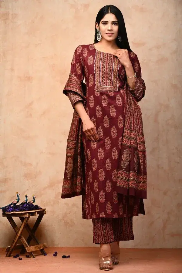 Pure cotton suit with cotton dupatta . Buy now