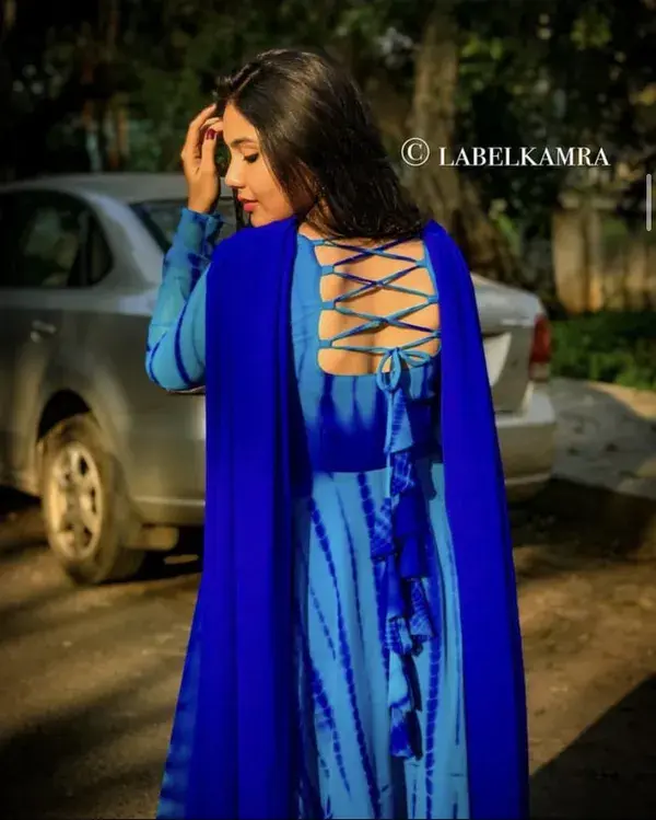 Tie&dye blue georgette long gown