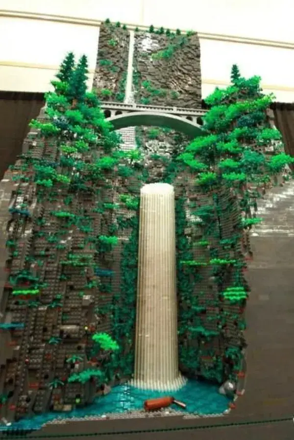 Man Built an 8-Foot Tall Water Fall Out of LEGOs