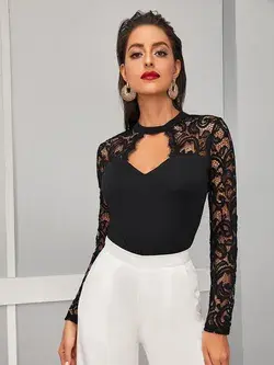 Cut-out Front Lace Insert Top