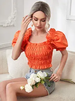 Puff Sleeve Shirred Top