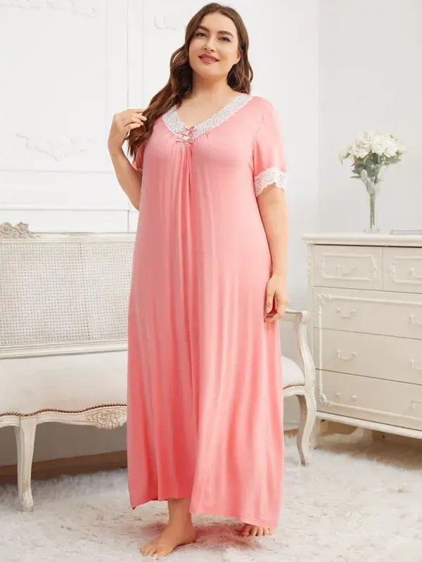 Plus Lace Trim Bow Front Sleepdress