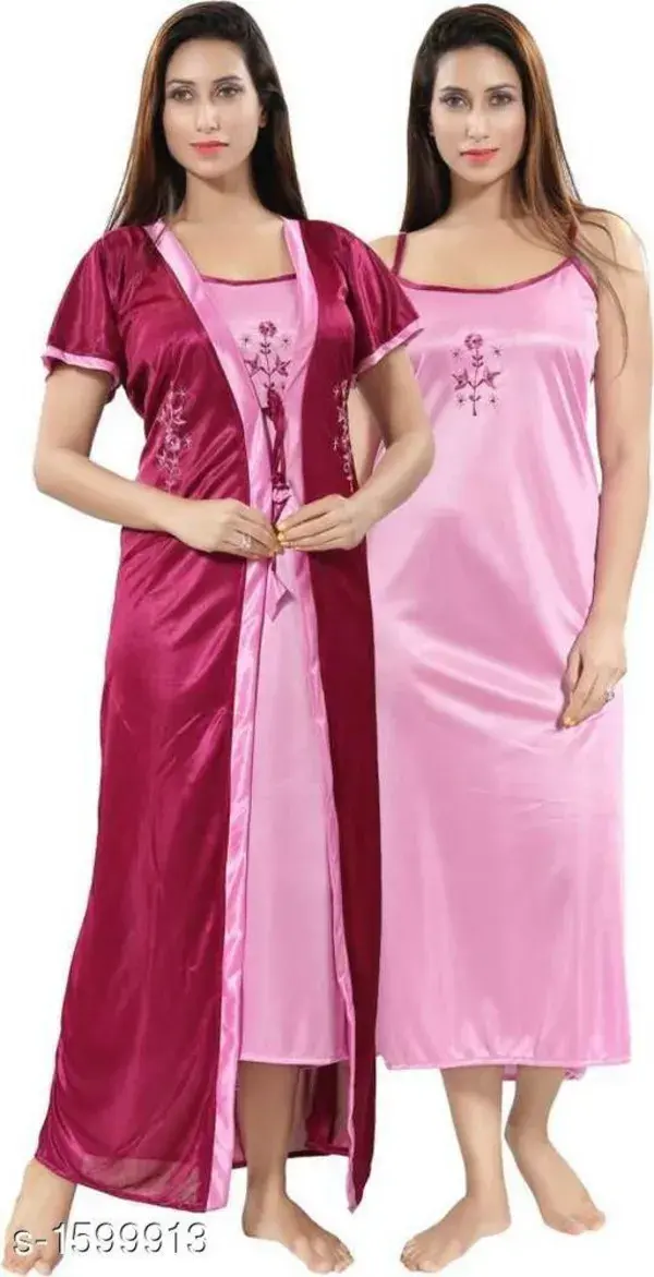 Trendy Satin Embroidered Night Dress (Pack Of 2)...