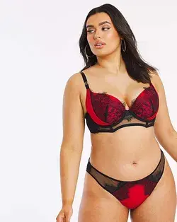 Ann Summers Siren Lace Plunge Bra Black/Red