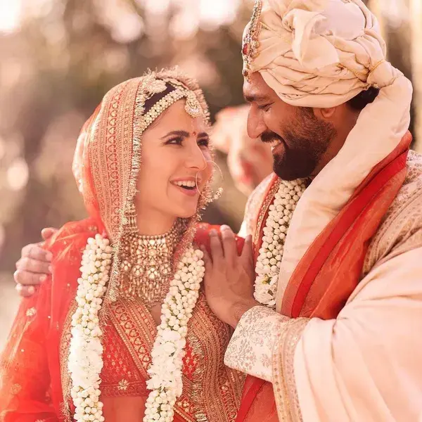 Katrina Kaif and Vicky Kaushal opt for classic Sabyasachi outfits with intricate embroidery for their wedding