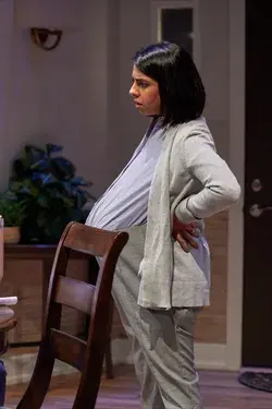 Shonita Joshi wearing our Fake Pregnant Bump as Jess, Ensemble Theatre’s Grand Horizons, Cincinnati