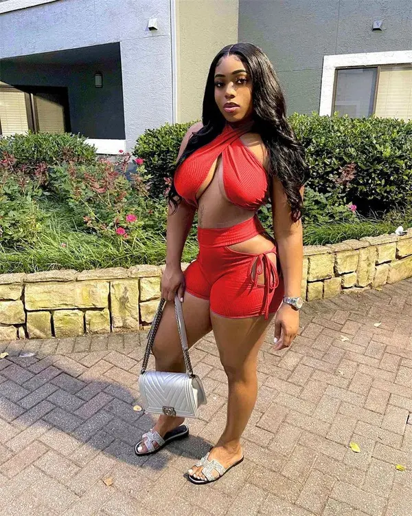 Cross Halter Crop Top Cut Out Bandage Shorts Sets