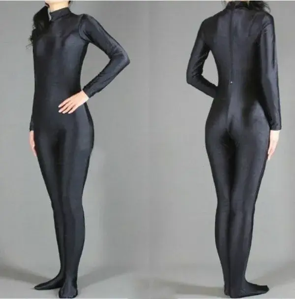 Lycra Womens Long Sleeve Black Unitard Mock Neck Hoodless Spandex Dance Zentai Bodysuit Full Body...