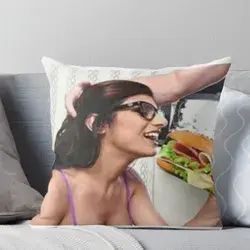 Mia Khalifa Having Lunch Throw Pillow by PainKiller94