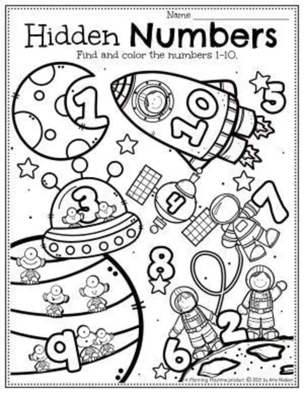 Space Hidden Numbers Worksheets