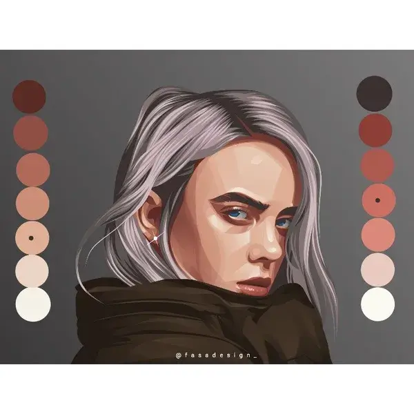 Palet warna vector cartoon art portrait Billie Eilish by fasa