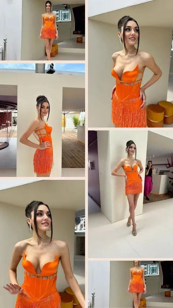 sexy hande ercel in hot orange backless dress