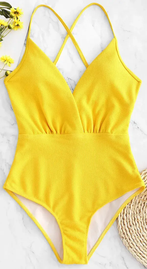 2019 Ribbed Criss Cross Backless Swimsuit