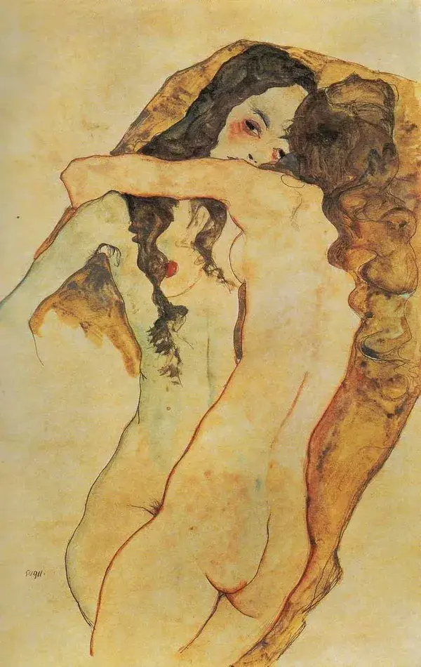 Two Women Embracing by Egon Schiele