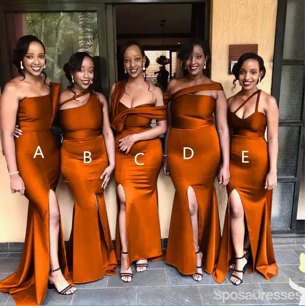 Mermaid Burnt Orange High Slit Long Bridesmaid Dresses Gown Online, WG1028 - custom size / as picture / C