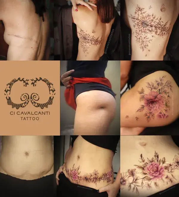 tatuagem na cintura feminina flores