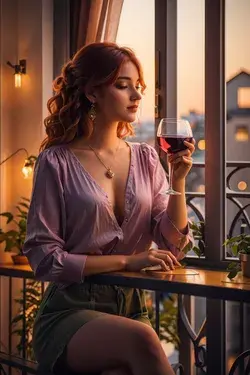 A young woman is drinking wine.Attractive wallpaper