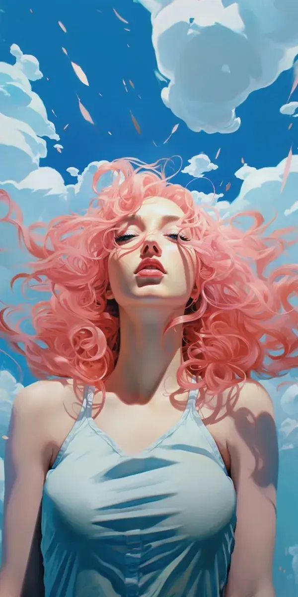 Painting of a woman with pink hair