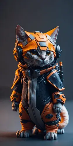 futuristic soldier cat wearing cyberpunk jacket
