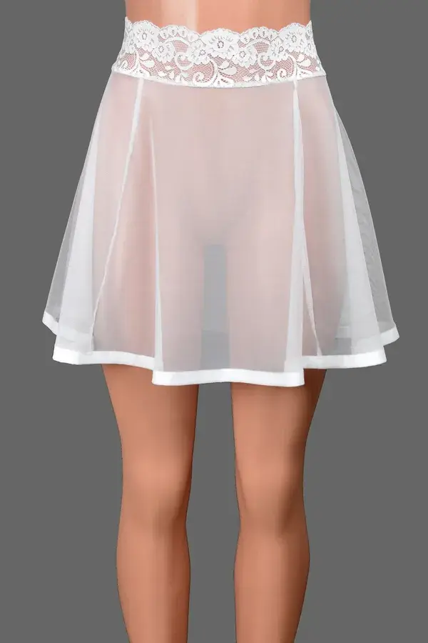 White Mesh Skirt with Lace Waistband (Three Length Options) - Large / 17 inches