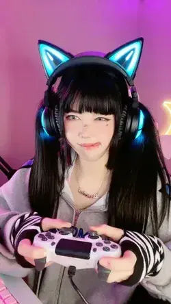 Cute harajuku style gamer girl with cat ear headphones