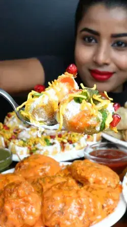 ASMR Eating Spicy Masala Dahi Puri Indian Street Food Big Bites ASMR Eating Mukbang Sounds Show