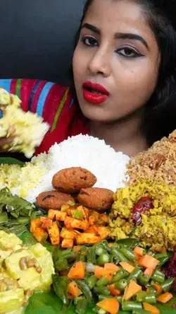 Ashifa ASMR Eating South Indian Thali with Rice Sambar etc mukbang video..