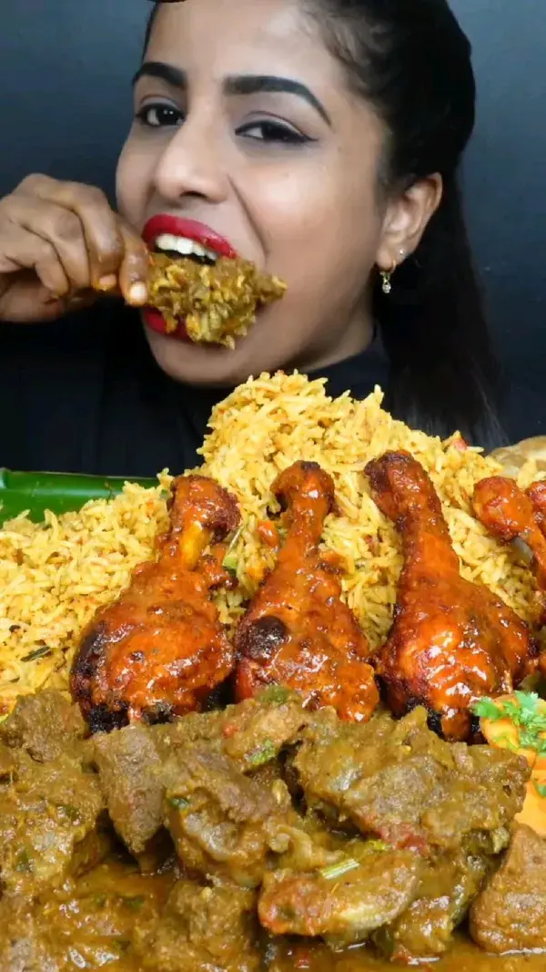 Ashifa ASMR Eating Spicy Chicken Leg Piece, Mutton Curry Biryani Big Bites ASMR Eating Mukbang Video