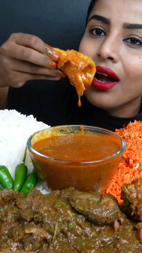 ASMR Eating Spicy Chicken Leg Piece, Mutton Curry, Fried Rice Big Bites ASMR Eating Mukbang Video