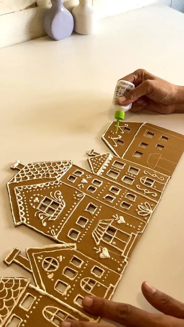 DIY Gingerbread Christmas Village from cardboard cartons