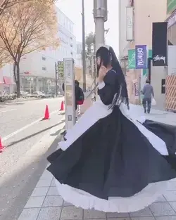 beautiful twirling maid cosplay in long petticoat dress kawaii girl