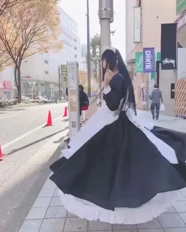 beautiful twirling maid cosplay in long petticoat dress kawaii girl