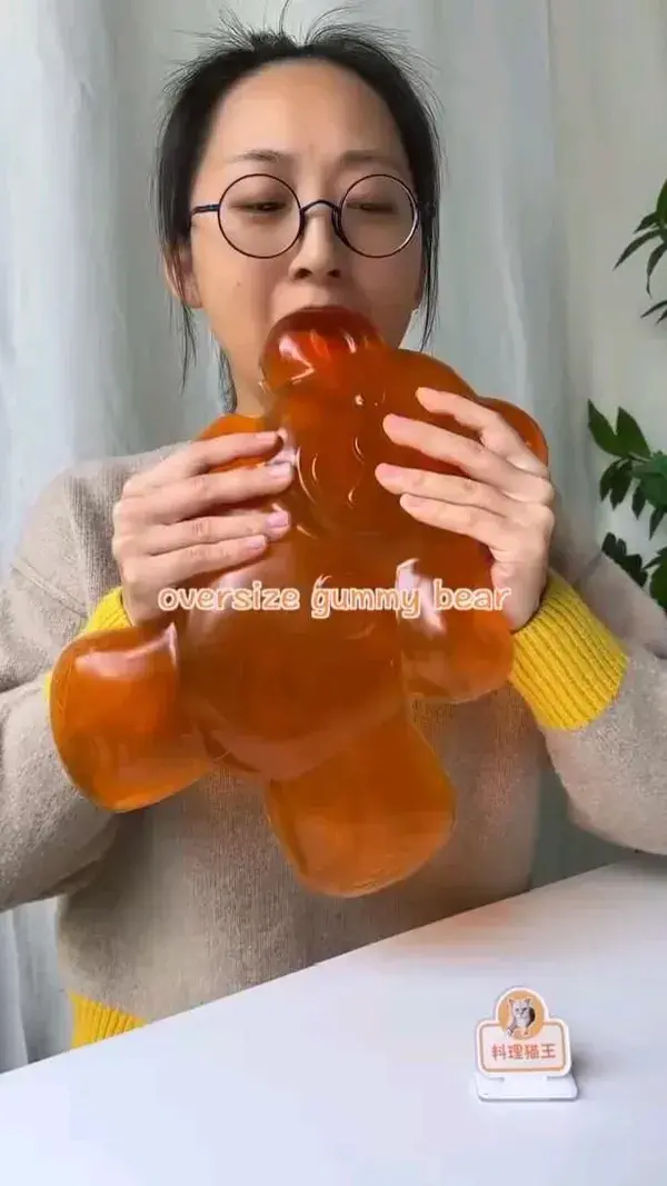 Over  sized gummy  bear  orange flavour.   collected video