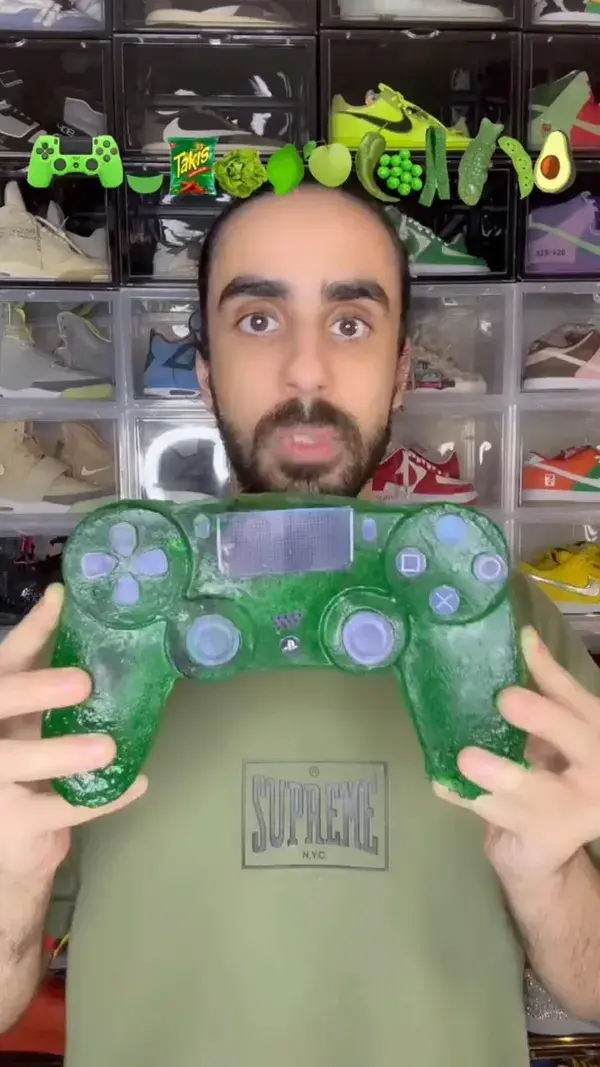 Food ASMR Eating a Playstation Controller and all Green snacks!