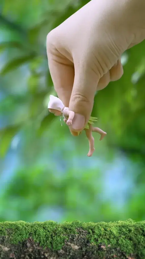 Babies walking in the beautiful nature with green leaves