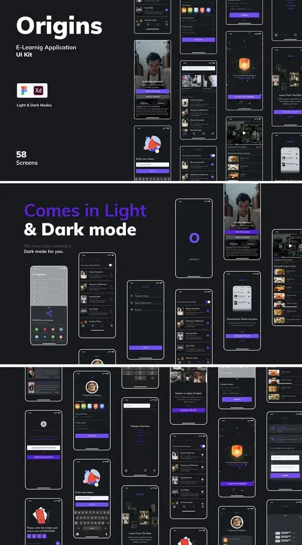 Origins - E Learning, Classroom, Masterclass and Course UI Kit 50+ High quality UI Kit S