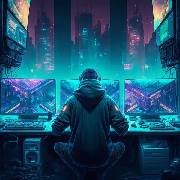 Dream pc setup in a cyberpunk world