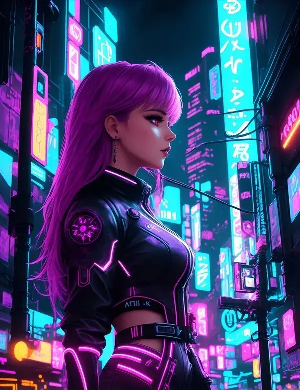 Anime Girl in Neon City