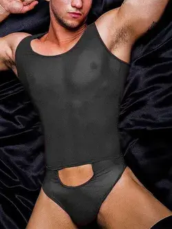 Mens See Through Hollow Elastic Triangle Bodysuit