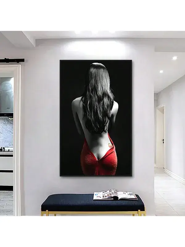1pc Woman Posters And Prints Modern Wall Art Canvas Painting, RedSkirt Woman Pictures, For Living Room Decor No Frame