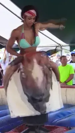 cowgirl riding a bull