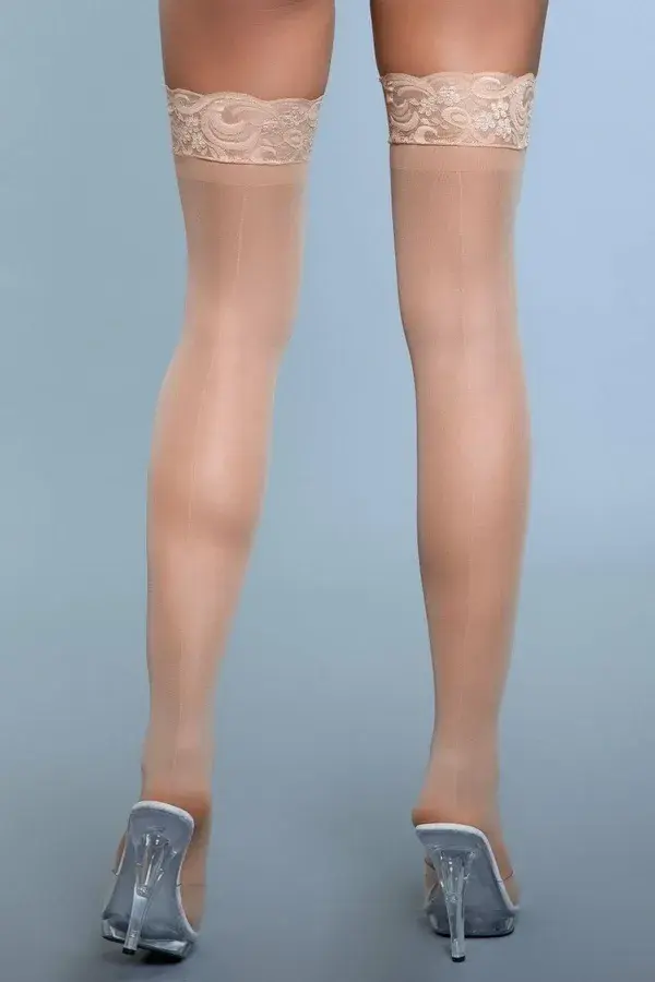 Sheer Back Seam Thigh Highs - Nude / O/S