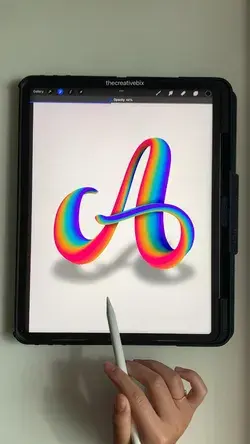 Rainbow lettering 3d digital art girl procreate Adobe fresco alphabet aesthetic cute gradient ombré