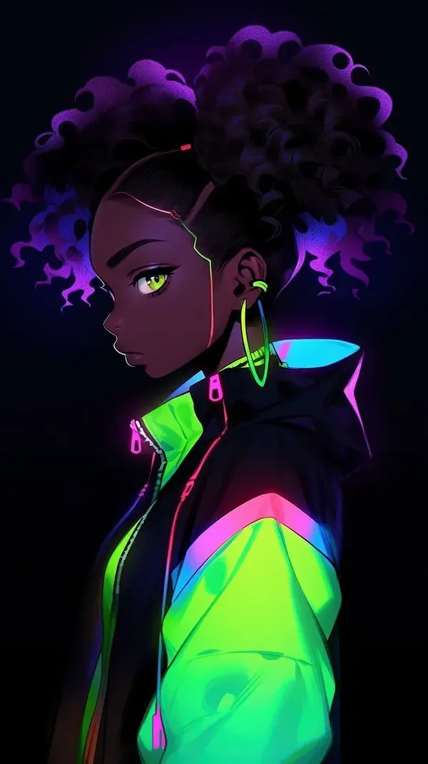 Neon-pop Purple Hair Dark Skin Cyberpunk Girlboss pfp