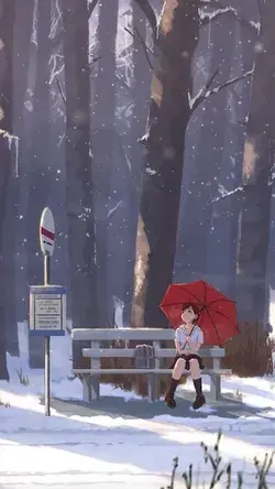 A Bus Stop In A Snowy Forest Live Wallpaper